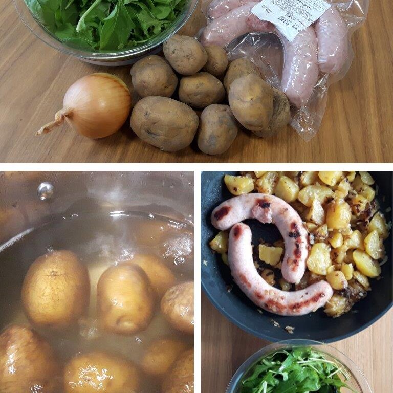 Zutaten Bratwürstel mit Erdäpfelschmarrn,Bratwürstel mit Erdäpfelschmarrn_LEADER Region Weinviertel Ost